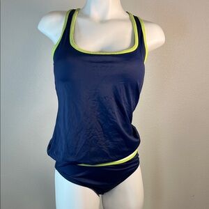 Victoria's Secret Blue and Lime Green Tankini and Bikini Bottom Set MEDIUM